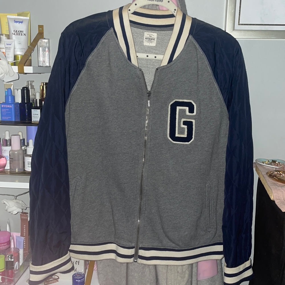 NWT Gap Grey and Navy bomber jacket Sz L